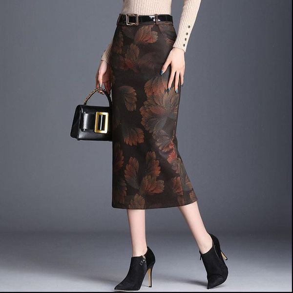 

2020 new autumn elegant womens mid calf pencil wool skirt winter slim fit women long hip skirt black side split wool skirt