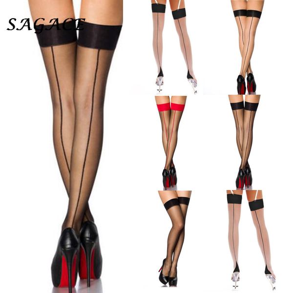 

2020 women fishnet thigh high slip stockings silk ultra-thin breathable mesh underwear lace, Red;black
