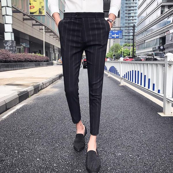 

men's suits & blazers stripe 2021 summer pants mens casual trousers office checkered pant perfume men dress slim fit pantalon hombre ve, White;black
