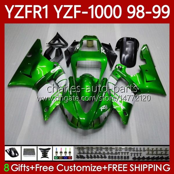 Karosserie-Kit für Yamaha, grün, schwarz, weiß, YZF-1000, YZF-R1, YZF1000, YZFR1 98 99 00 01, Karosserie 82Nr