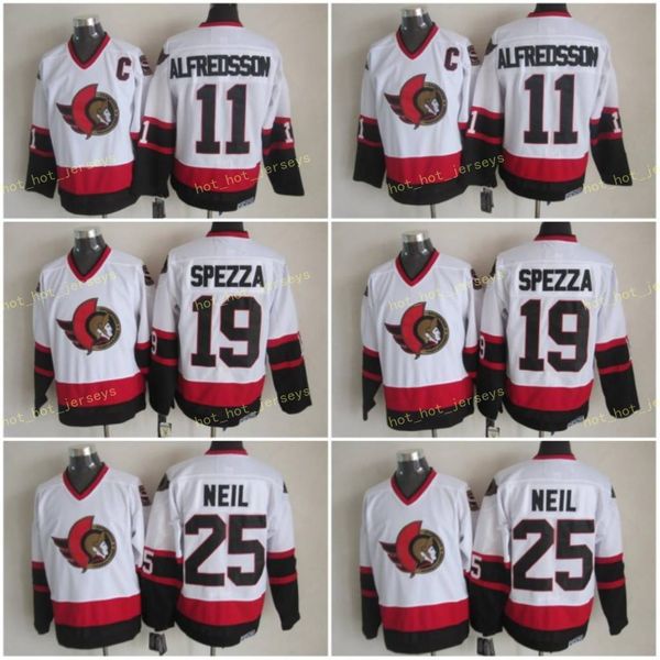 

ottawa 11 daniel alfredsson ice hockey jerseys senators ccm old time 19 jason spezza 25 chris neil jersey stitched, Black;red