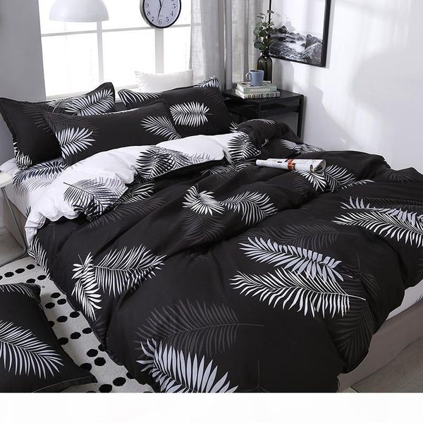 

4pcs set black leaf printing bedding set bed linings include duvet cover &sheets&pillowcases cover comfortable home bed set