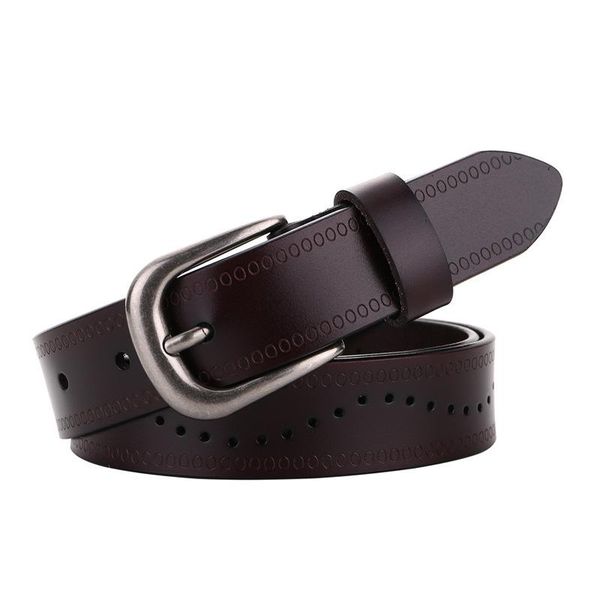 

woman casual belt jeans cowhide leather pin buckle hollow cowskin belts for women vintage good quality fashion female soft strap, Black;brown