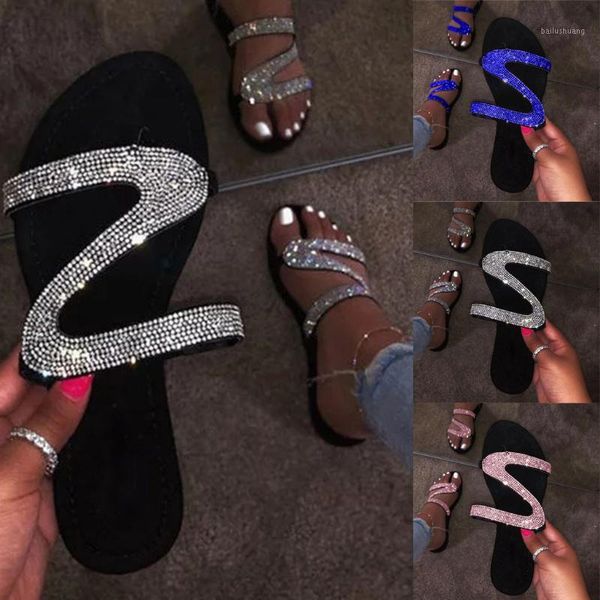 

slippers 2020 summer autumn new women's casual solid crystal roman plus-size flat slippers sandals shoes letter women shoes1, Black