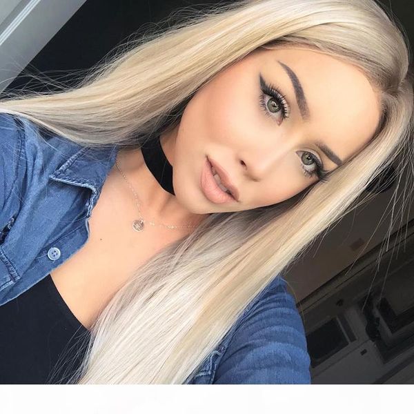 

platinum blonde lace front wig synthetic heat resistant fiber fully women hair synthetic lacefront wigs long blonde for white women, Black