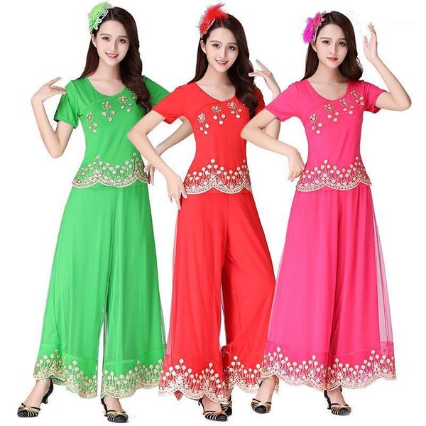 

spring and summer square dance new suit ladies fashion performance clothing sports two-piece dance performance clothing1, Black;red