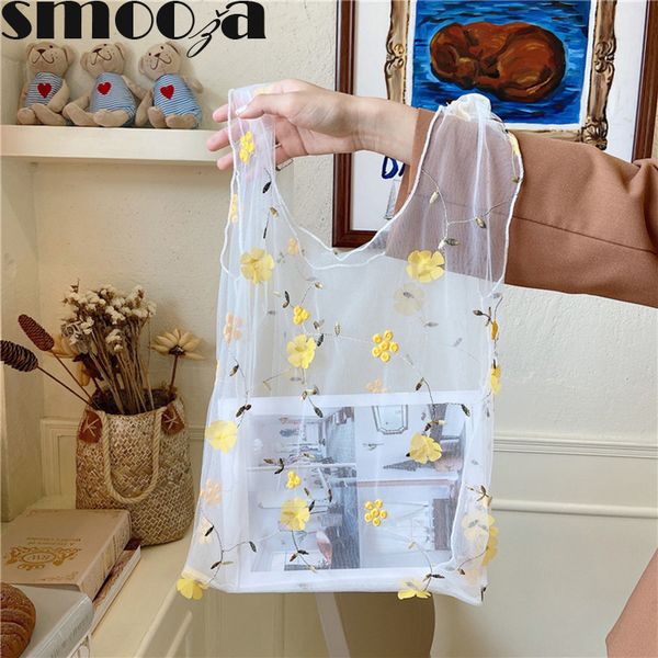 

hbp smooza new summer casual women totes bags flower embroidery hand bag organza casual tote mesh shopping bags female handbags