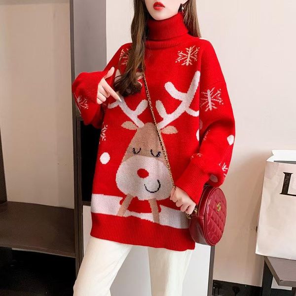 

women red christmas pullovers sweaters fashion loose knitted pull jumpers long sleeve female plus size girl's sweater, White;black