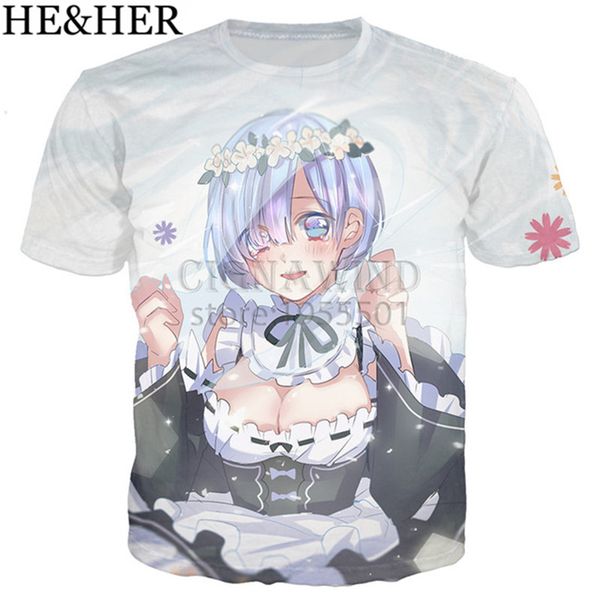 

life in a different world from zero rem 3d print shirts hentai graphic harajuku men clothing
