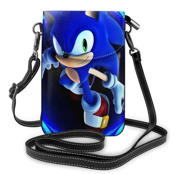

noisydesigns cool sonic the hedgehog print mobile phone messenger bag shoulder ladies multi-function wallet card package