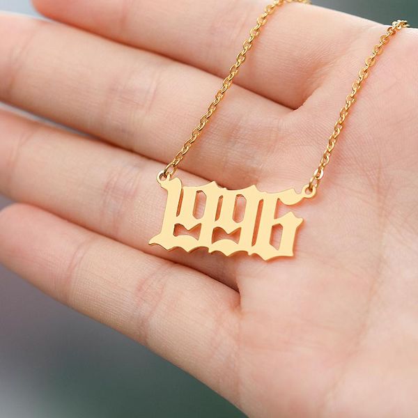 

stainless steel birth year necklaces for women gold silver color chain choker female pendant necklace birthday jewelry 2020