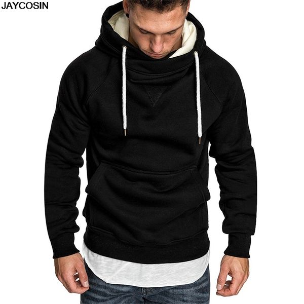 

klv mbrand streetwear patchwork hoodie men hip hop hooded solid slim fit casual hoody mens hoodies sweatshirts 2019 new 9807, Black