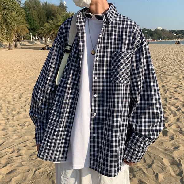 

2021 spring stripe of the male plaid shirt with long sleeve fat size 5xl loose yellow cargo shirts i890, White;black