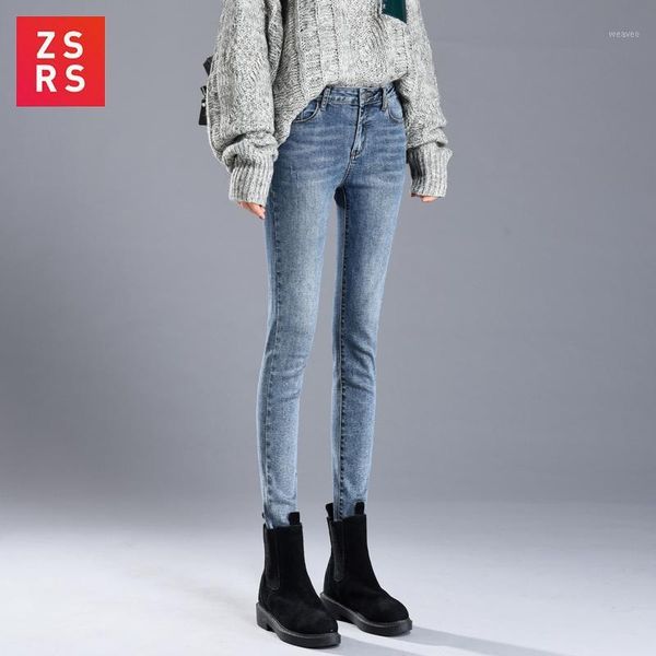 

zsrs jeans female autumn 2020 new korean edition tight slim elastic mid-waist slim pencil pants1, Blue