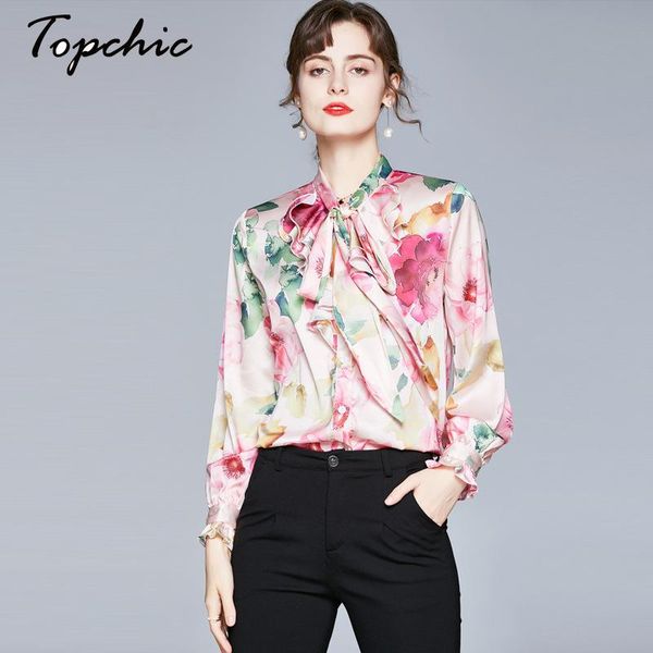 

women's blouses & shirts chic runway designers femme 2021 spring autumn ladies elegant bow long sleeve printed, White