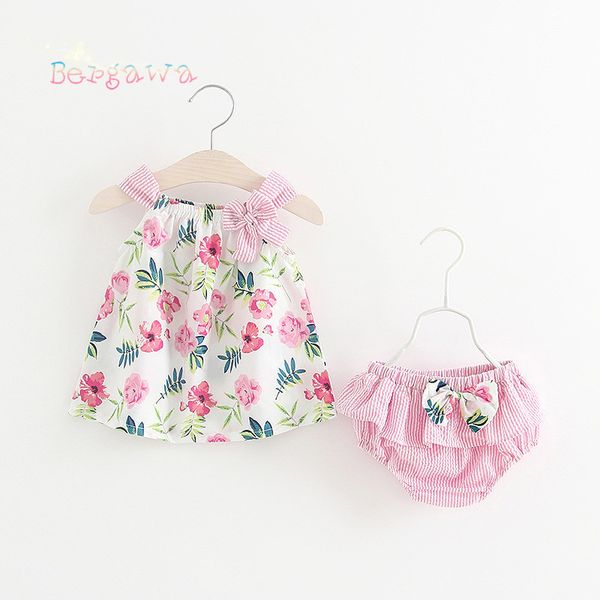 

summer baby girls infants straped flora t-shirt blouse+striped bow pp shorts bloomers diaper cover pant 2pcs clothes set s5213 1021, White