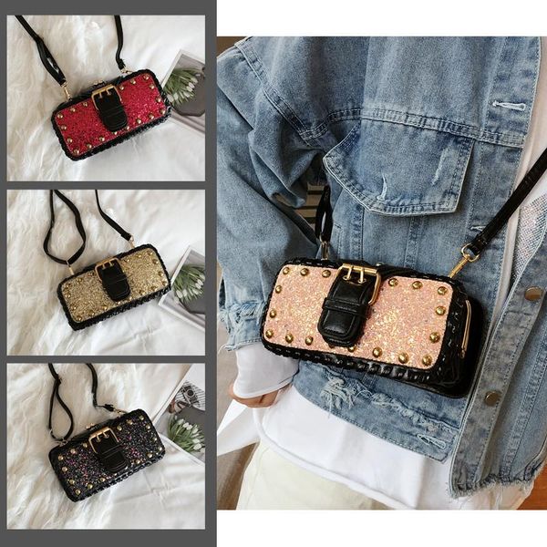 

fashion lady shoulder bag new tide rivet messenger bag sequin handbag single shoulder bling crossbody dropship y502
