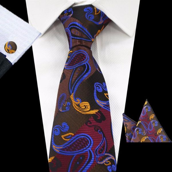 

gusleson brand men`s classic tie silk novelty striped and paisley tie hanky cufflinks sets for men`s wedding business party, Black;gray