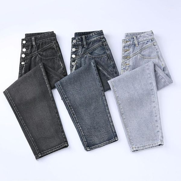 

2020 women high waist jeans plus size denim wide leg pants loose solid full length trousers fashion streetpants jean p96171, Blue