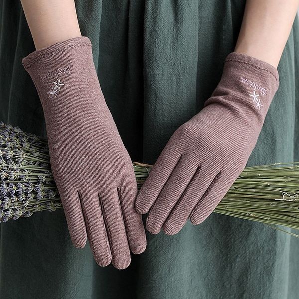 

sparsil winter women touch screen gloves embroidery warm windproof suede single layer female thin soft elegant cycling mittens, Blue;gray