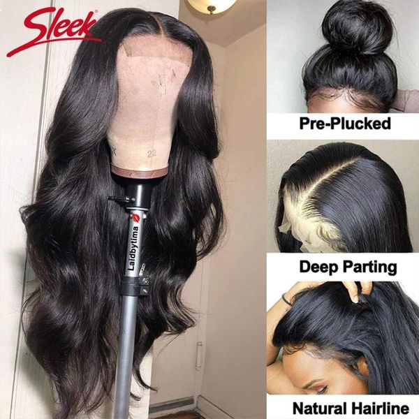 

lace wigs sleek malaysia body wave for black women 4x4 closure human hair 30 inch long wig pre plucked with baby, Black;brown