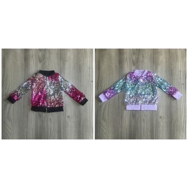 

girlymax fall/winter outfits baby girls violet pink tie dyed sequins zipper coat cotton clothes children cotton boutique lj201130, Blue;gray