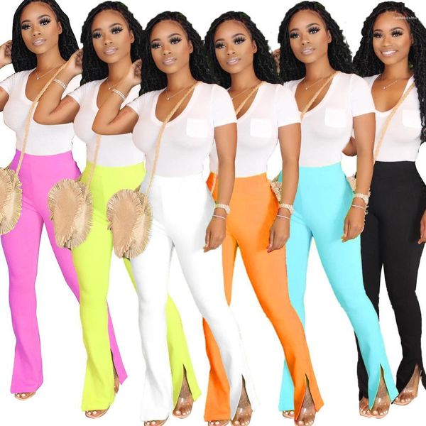

trousers fashion casual sport pants ladies clothing 2021 solid color womens pants slim split female flare, Black;white
