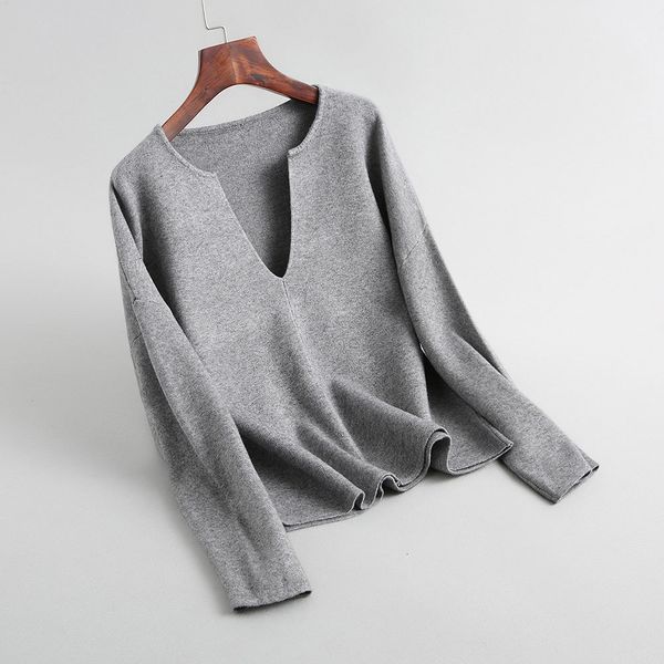 

2021 new and v-neck long sleeve women autumn gray pullovers black sweater tricot pull femme iegy, White
