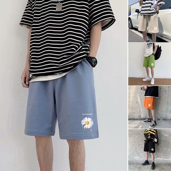 

mens korean fashions summer shorts pants chrysanthemum colorful streetwear thin sweatshorts male trend shorts streetwear pants, White;black