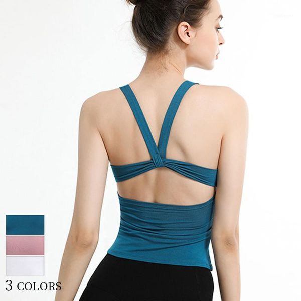 

yoga outfits 2 color open back women gym sports vest cross straps tank with built in bra workout shirts for women1, White;red