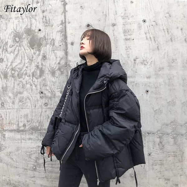 

fitaylor ultra light hooded winter down jacket women white duck down coat warm snow short parka loose drawstring bread outerwea1, Black