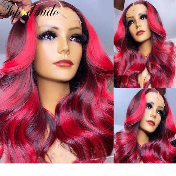 

dmido brazilian hair dark red ombre colored lace front wigs human hair 13x6 body wave lace front glueless wig with baby, Black;brown