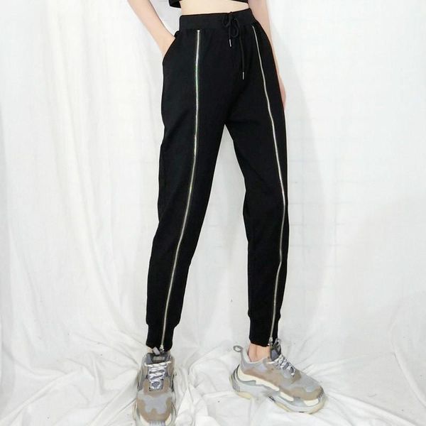 

women fashion harem pants 2020 autumn elegant elastic waist striped drawstring small fresh casual full length pants v3681, Black;white