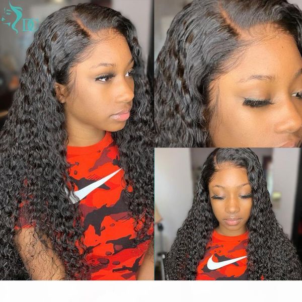 

dc brazilian deep wave lace front wig 13x6 lace front human hair wigs for women pre plucked remy wig, Black;brown