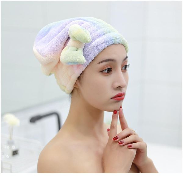 

dry hair towel with bowknot shower cap super absorbent quick-drying hair cap bath accessories for women cora qylgky