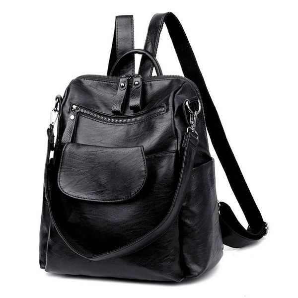 

backpack style 2021 leather solid color multifunctional large capacity casual single-shoulder daypack school travel satchel for women