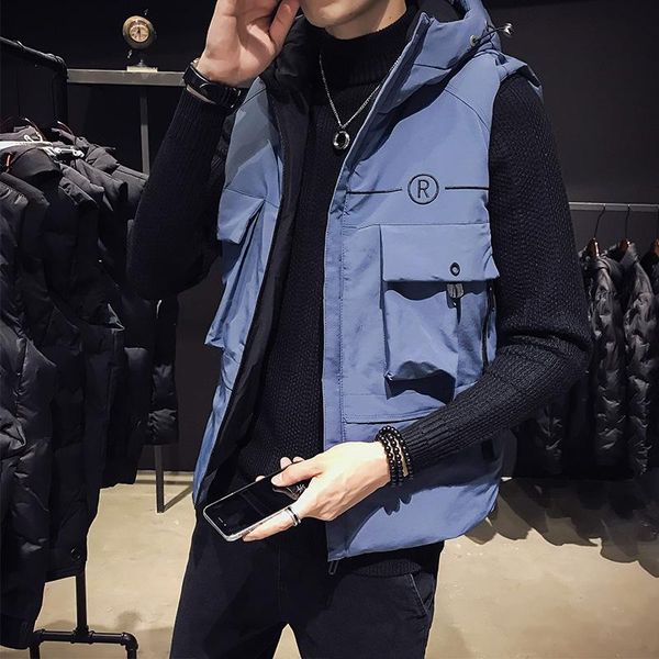 

men's vests waistcoat spring and autumn winter coat cotton shoulder sleeveless vest korean fashion cool casual, Black;white
