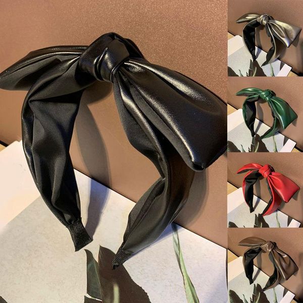 

fashion pu bowknot women headband hairband ladies stretch turban big bow middle knotted wide head hoop headwear hair accessories q bbyrjg