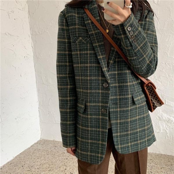 

women's jackets jacket korean retro wool plaid spring and autumn 2021 clothing, Black;brown