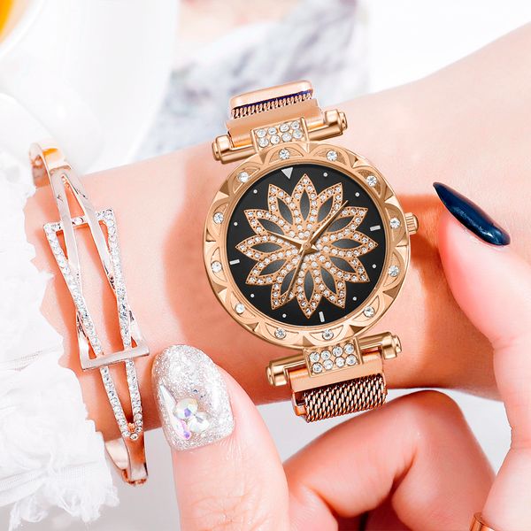 

women brand luxury magnetic watches lucky flower bracelet fashion ladies geometric surface quartz watch relogio feminino