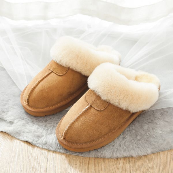 

stunning women natural sheepskin home slipper winter women indoor slippers fur slippers wool flip flops slipper lady home shoes 220224, Black