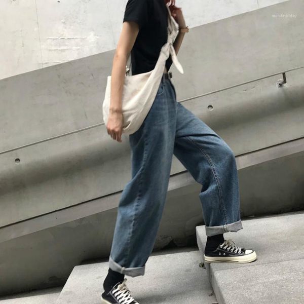 

high waist women wide leg pants vintage blue loose casual street 2019 autumn jeans fashion trousers1