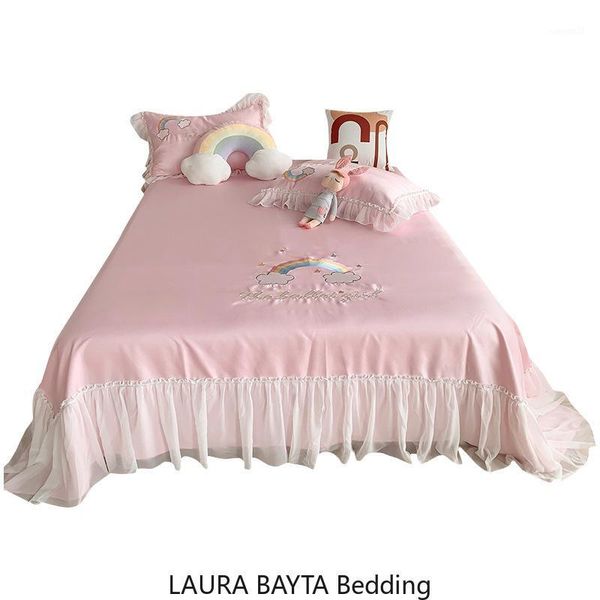 

silk pink luxury bedding sets  king size bed sheets pillowcase cover set bed cover lace skirt bedspread quilt set1