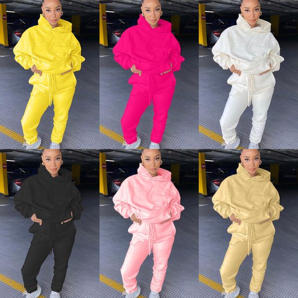 

winter womens clothes pullover hoodie pants set two piece sets sports outfit sleepwear solid jogger sets thick autumn jogging h2n9dm, White