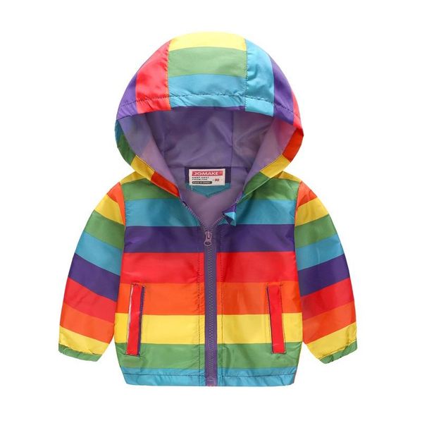 

kids girls boys autumn jackets zipper windbreaker thin coats waterproof hoodies cartoon rainbow children clothing outerwear, Blue;gray