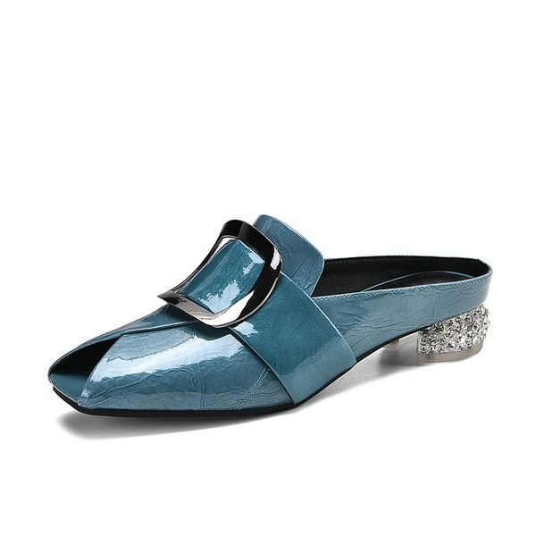 

2021 new toe for genuine leather white heels blue woman shoes sandals more size 9lnx, Black