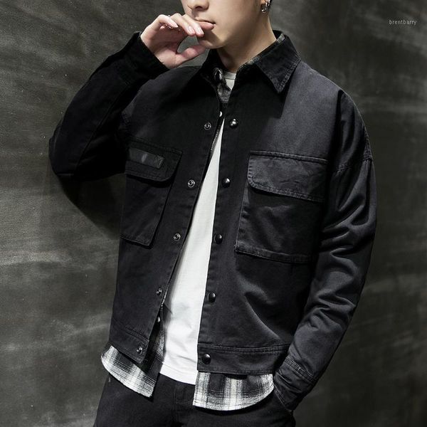

2020 spring autumn outwear male denim jacket mens jackets and coats cargo chaqueta hombre streetwear jaqueta masculina1, Black;brown