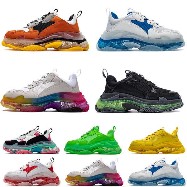 

new arrival fashion triple s mens womens casual shoes crystal red bottoms paris 17fw vintage dad shoes clear sole platform sport sneakers, Black