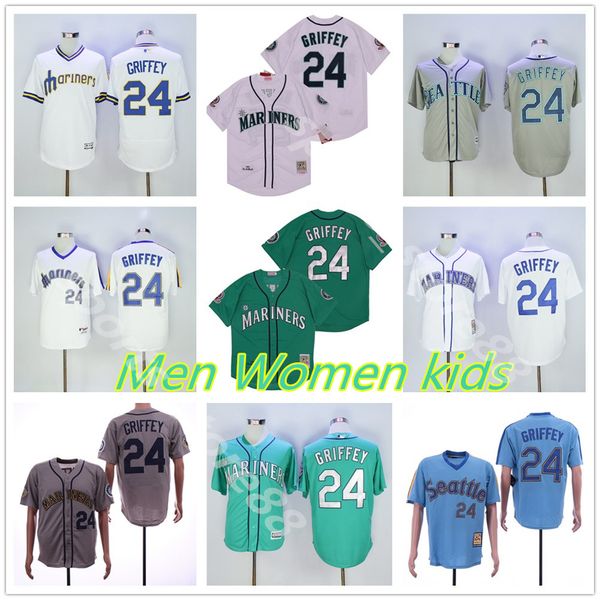 

2020 men women kids retire baseball 24 ken griffey jr jersey men 1984 1995 vintage pullover all stitched flexbase cool base cooperstown navy, Blue;black