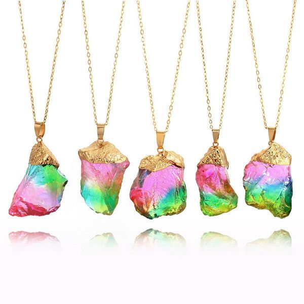 

pendant necklaces multicolor natural crystal original stone gold single necklace sweater chain 9 colors are available, Silver